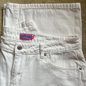 Edikted White Denim Jeans with Pink Logo Tag